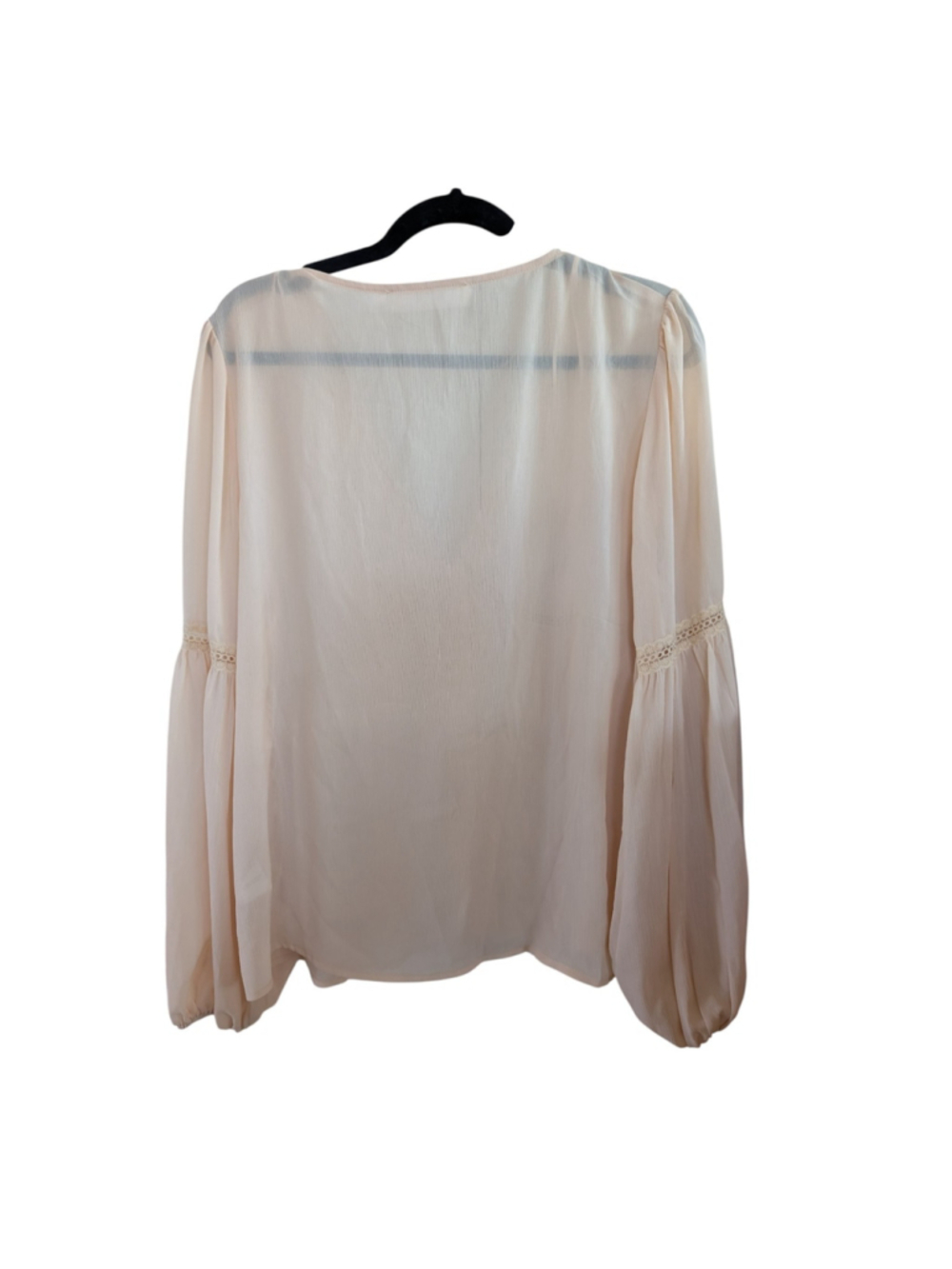 ASTR The Label Cream Boho Lace Trim Blouse Sheer Balloon Sleeve Peplum Top... - Picture 3 of 7